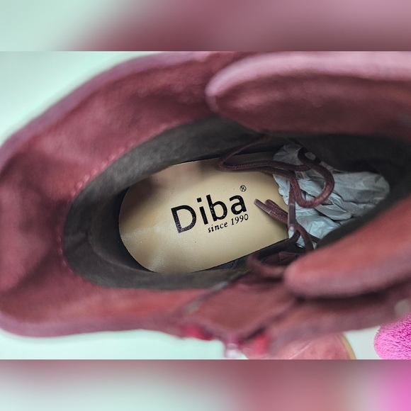 Diba Blake Suede Ankle Bootie Wedge Heel Lace Up Round Toe Burgundy Womens - Picture 13 of 15